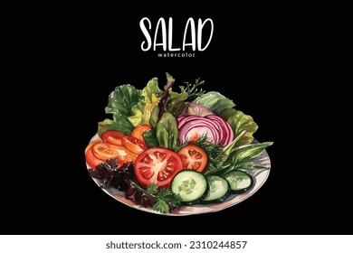 vegetable salad on a plate with tomato and lettuce, cucumber