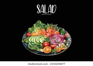 vegetable salad on a plate with tomato and lettuce, cucumber