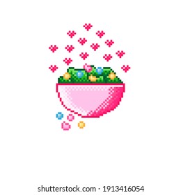 Gemüsesalat Pixelkunst. Vektorpixelkunst mischt Salatkartoon. Valentinstag.