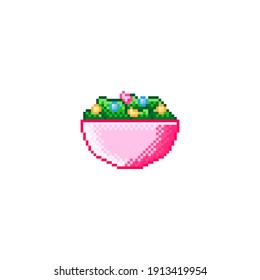 Vegetable salad pixel art. Mixed salad pixel cartoon. Valentine's Day.