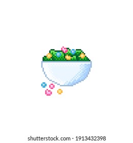 Vegetable salad pixel art. Mixed salad pixel cartoon. Valentine's Day.