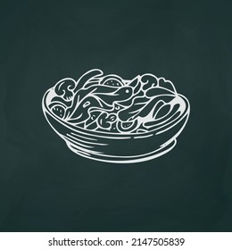 Vegetable salad thin white lines on a textural dark background - Vector illustration