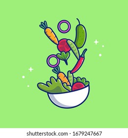 Vegetable Salad Vector Icon Illustration. Health Food Vector. Healthcare And Medical Icon Concept White Isolated. Flat Cartoon Style Suitable for Web Landing Page, Banner