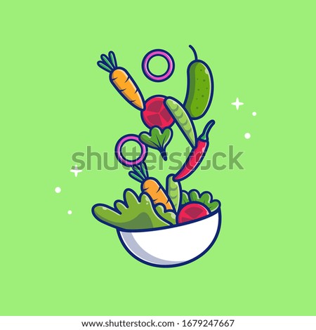 Vegetable Salad Vector Icon Illustration. Health Food Vector. Healthcare And Medical Icon Concept White Isolated. Flat Cartoon Style Suitable for Web Landing Page, Banner
