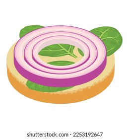 Vegetable sandwich icon isometric vector. Sandwich with onion ring and spinach. Food concept, snack, appetizer