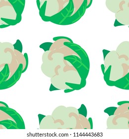 Vegetable seamless pattern with cauliflower on a white background. Healthy food backdrop for your design. Vector illustration