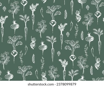 Vegetable seamless pattern. Hand drawn vintage vector background. Vegetarian , Design for fashion , fabric, textile, wallpaper , wrapping and all prints 