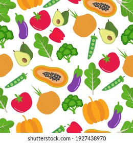 Vegetable Seamless Pattern. Healthy Food Background. Vector Illustration.