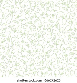 Vegetable seamless pattern. Healthy food ingredient doddle line background.