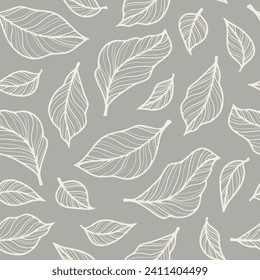 vegetable seamless pattern with leaves, smooth lines, vector graphics, warm gray shade