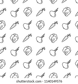 vegetable seamless pattern line style on white background with carrot, cabbage, onion for banner sale, decoration, web, printing, t shirt. vector 10 eps