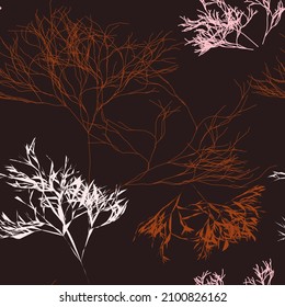 Vegetable seamless pattern with twigs. Theme for decorative print on wallpaper, clothing, pastel linen, wrapping paper. Vector illustration.