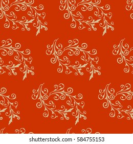 Vegetable seamless pattern. Vector abstract vintage pattern of twigs are woven into wreaths.