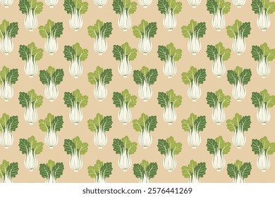 Vegetable seamless pattern. Vector illustration with bok choy.