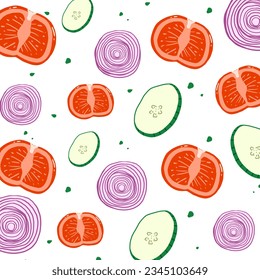 Vegetable seamless pattern, vegetables flat hand drawn, Healthy texture, Organic food, packaging, wallpaper, scrapbooking,