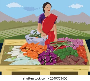 Vegetable Selling Lady In Village India