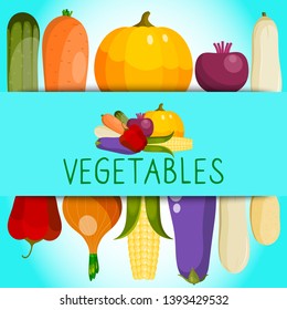 Vegetable set of banners vector illustration. Farm market. Vegetarian, natural and organic products. Healthy lifestyle with fresh food. Includes pepper, tomato, potato, carrot.