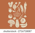 Vegetable set design. Fresh vegan food. Vegetable love club. Local vegetable market artwork for t shirt print, poster, sticker and other uses.