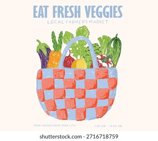 Projeto de conjunto vegetal. Saco vegetal orgânico. Comida vegana fresca. Clube do amor vegetal. Arte do mercado vegetal local para impressão de camisetas, cartaz, adesivo e outros usos.