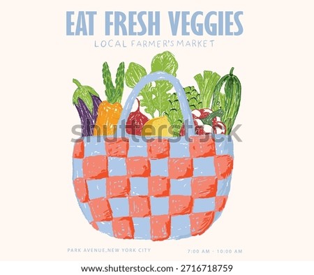 Vegetable set design. Organic vegetable bag. Fresh vegan food. Vegetable love club. Local vegetable market artwork for t shirt print, poster, sticker and other uses.