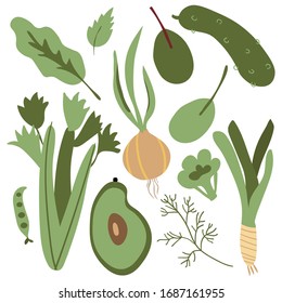 vegetable set. Farmers market concept illustration with fresh vegetables isolated on the white background.