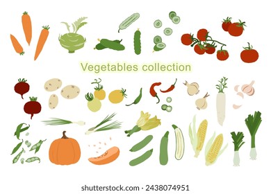 Vegetable set in a minimalist style. Polygonal structure, simple style collection. Isolated on white vector illustration.