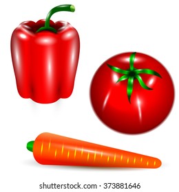 Vegetable Set / Tomato Carrot Sweet Pepper 3D Isolated Vector