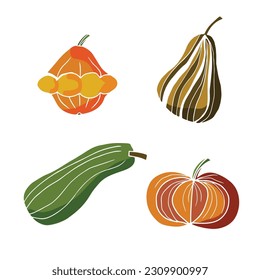 Conjunto vegetal en vector. Cosecha otoñal. Gráficos y color