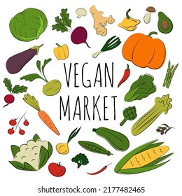 Vegetable set. Vector flat illustration. Vegetarian concept