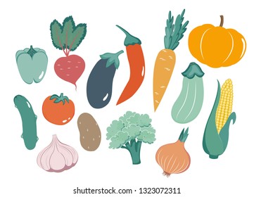 vegetable set. vector illustration of different vegetables in the flat style.