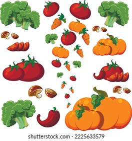 Vegetable set. Vegetarian food isolated.
