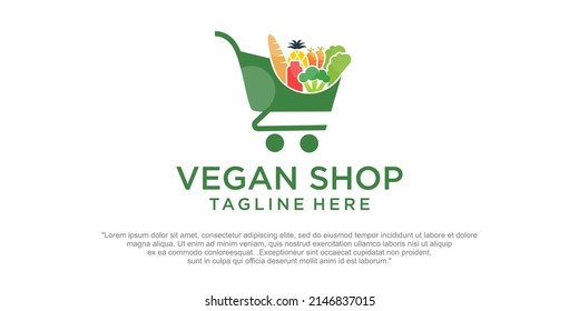 Vegetable shop logo design inspiration. Vector illustration of vegetables on trolley.