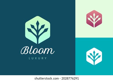 Vegetable shop or organic farm logo template with simple and clean plant shape