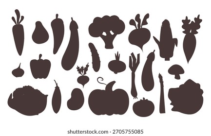 Conjunto de siluetas vegetales . Iconos negros dibujados a mano para menús, carteles, etiquetas, pegatinas, diseño de embalaje