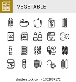 vegetable simple icons set. Contains such icons as Onion rings, Peas, Salad, Pepper, Potatoes, Onion, Crisps, Pickled, Corn, Canned food, can be used for web, mobile and logo