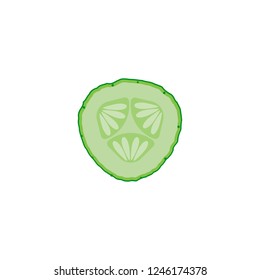 Vegetable slice. Piece of cucumber on white background. Vector illustration flay style.