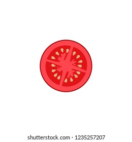 Vegetable slice. Piece of tomate on white background. Vector flat style illustration.
