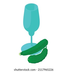 Pflanzenmoothie Icon isometrische Vektorgrafik. Stemmiertes Glas, Zucchini und Gurke. Zutat für frisches energetisches Getränk, gesundes Essen, Bio-Produkt, Vegangetränk