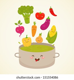Vegetable soup: broccoli, carrot, tomato, pepper, onion, chili, eggplant, corn, beet