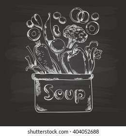 Doodle de tiza de sopa vegetal