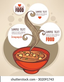 Vegetable soup design template. Homemade food menu background