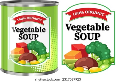 Vegetable Soup in Food Can with Label Isolated illustration