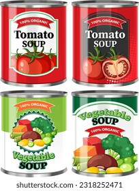 Vegetable Soup Food Cans Collection illustration