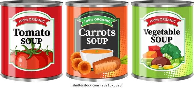 Vegetable Soup Food Cans Collection illustration