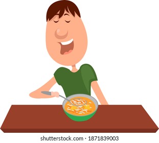 Vegetable soup illustration, vector on white background.