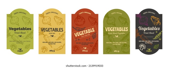 Vegetable soup mix label design set, product badge