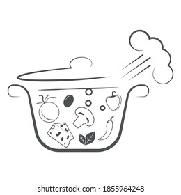 Vegetable soup pot colorful vector with vegetable icons