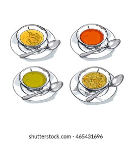 vegetable soup sketch vector illustration  traditional meal bowl assorted