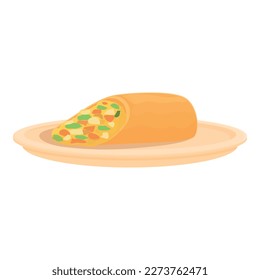 Vegetable spring roll icon cartoon vector. Food cuisine. Meal plate