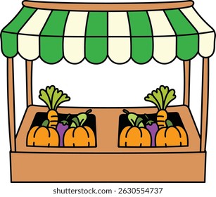 Banca de legumes com ilustração de dossel verde
